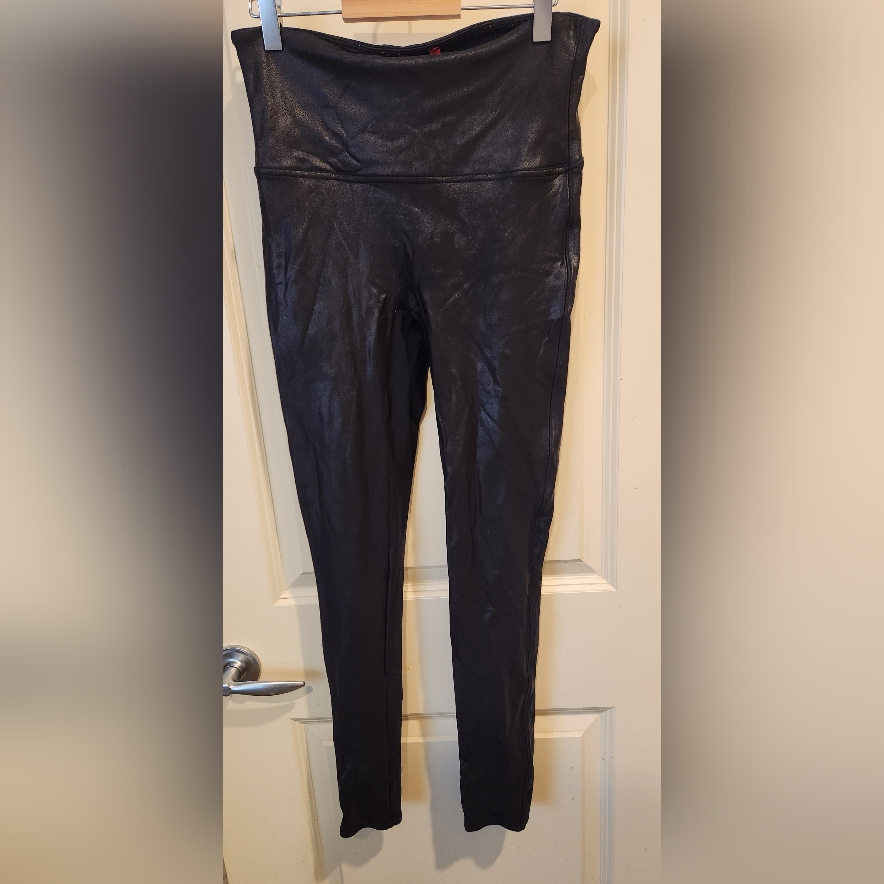 Spanx Shiny Faux Leather Black Leggings